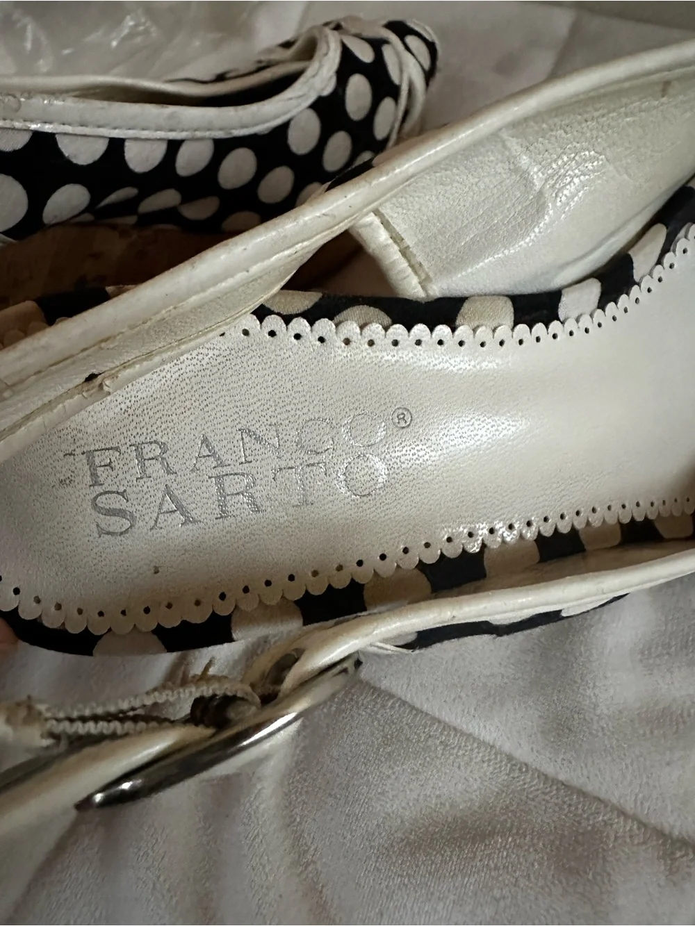 Franco SARTO Polka Dot Peep-Toe Slingback Wedges - Black & White